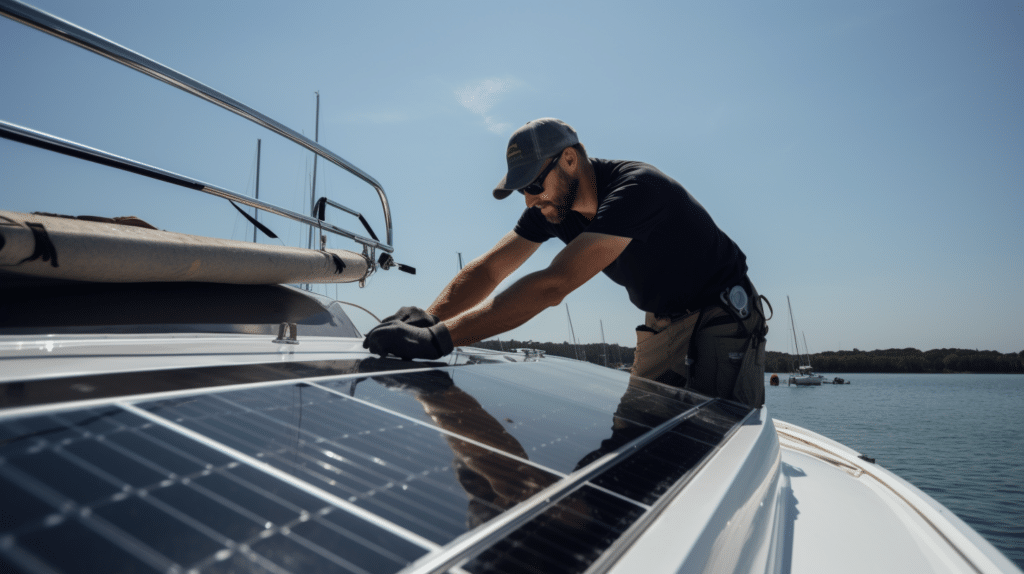 a man testing a solar panel kit for boats