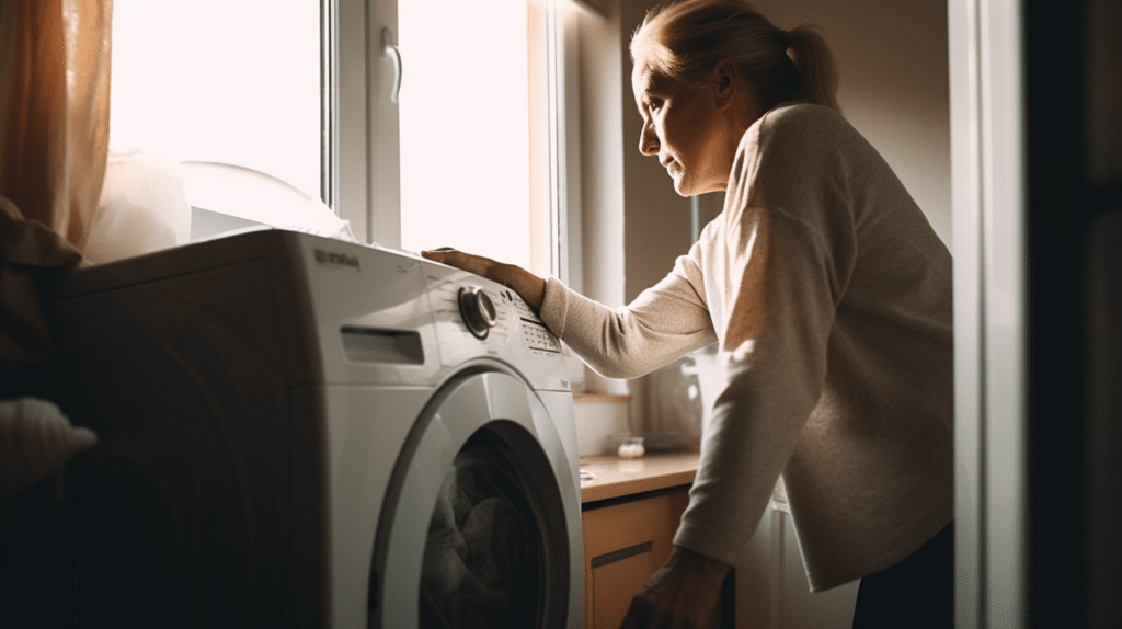a woman testing an energy efficient tumble dryer