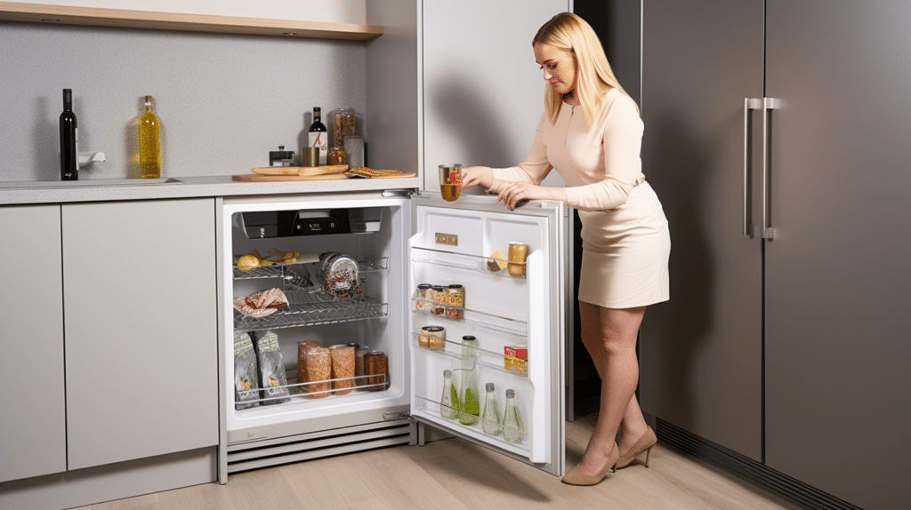 a woman testing out a larder fridge