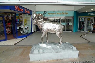 Ram statue outside Intu Derby