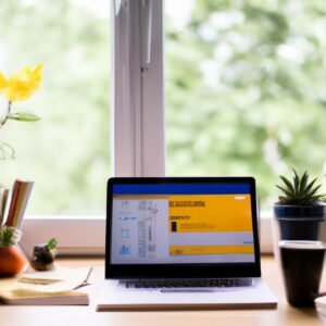 a laptop and a mug of coffee on the table