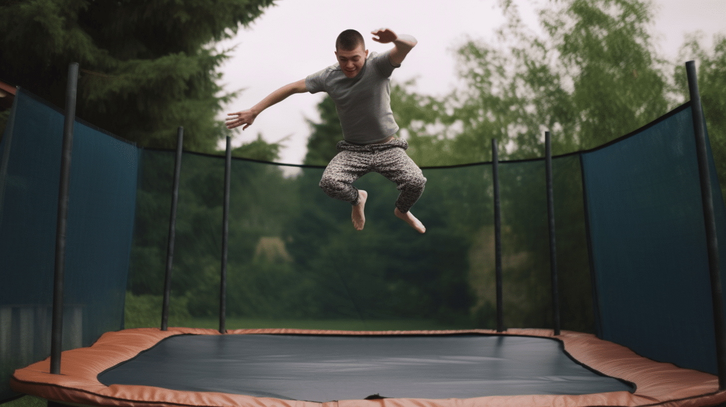 man testing a trampoline