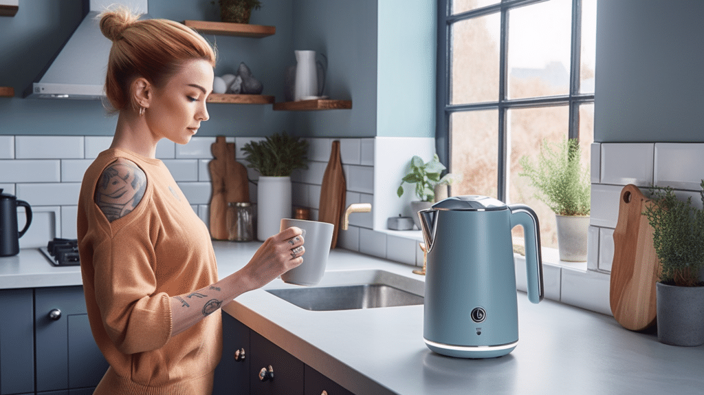 a lady testing a smart kettle