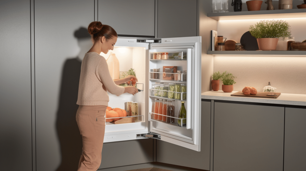 a lady testing an integrated larder fridge
