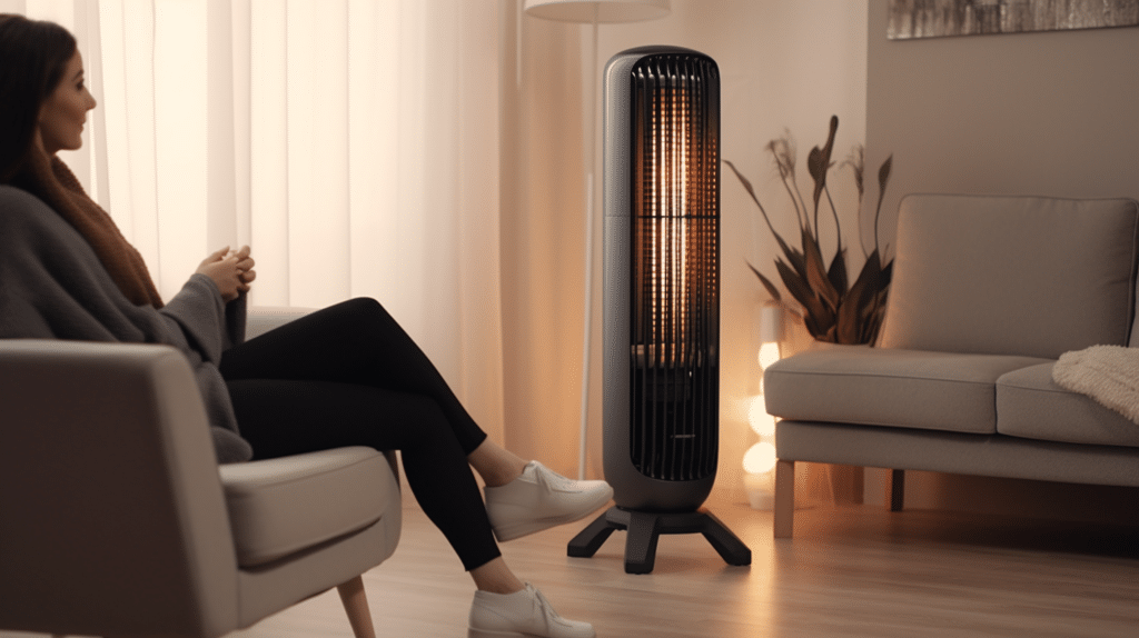 a lady testing out an energy efficient heater