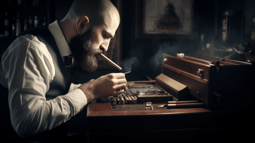 a man testing a cigarette rolling machine