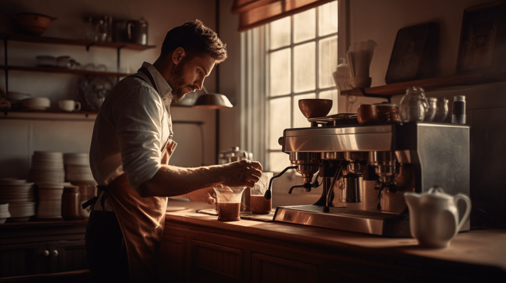 a man testing a commercial coffee machine