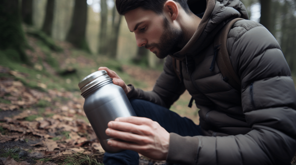 a man testing out a food flask