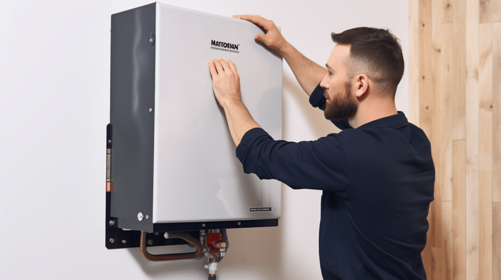 a man testing out an electric combi boiler