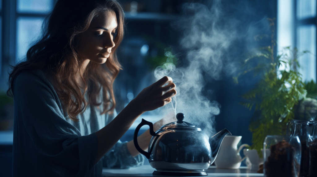 a woman testing a stove top kettle