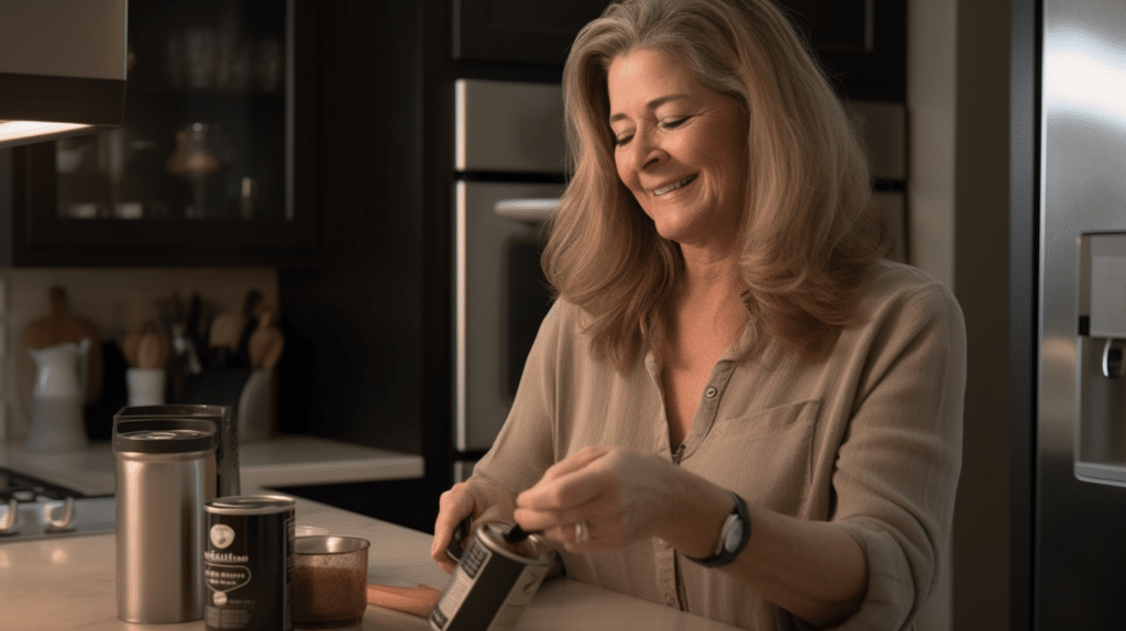 a woman testing out a can opener