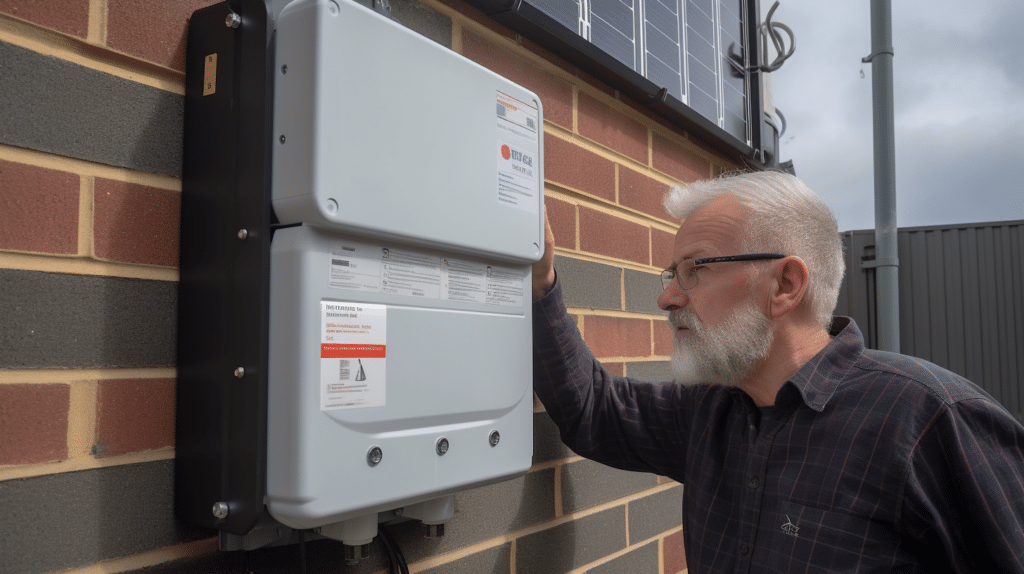 an old man testing a solar inverter