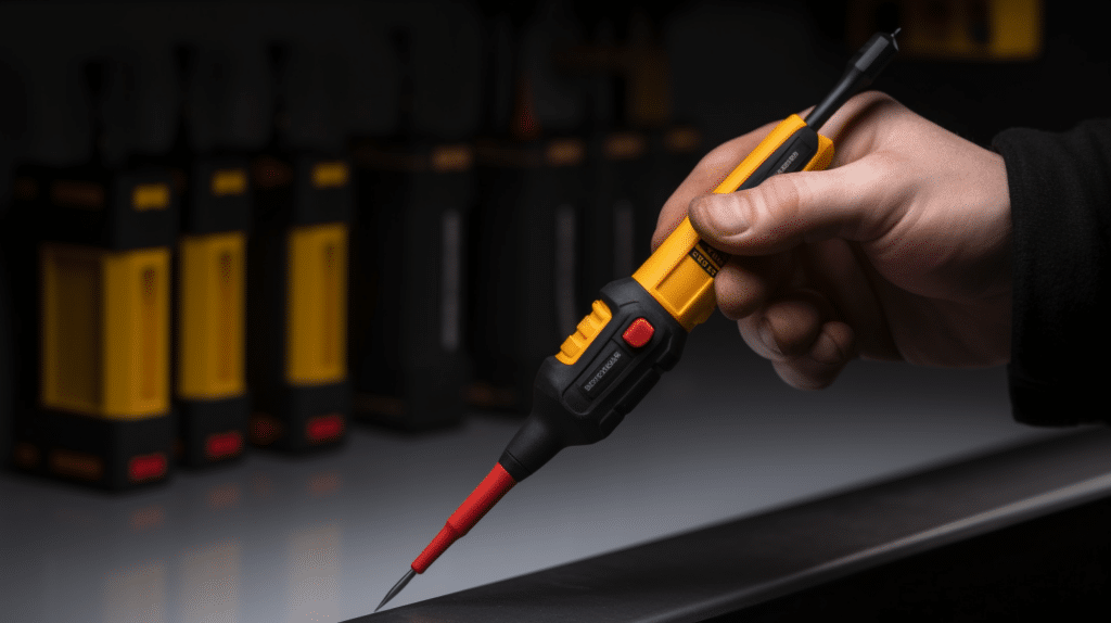 a man testing an electrician screwdriver