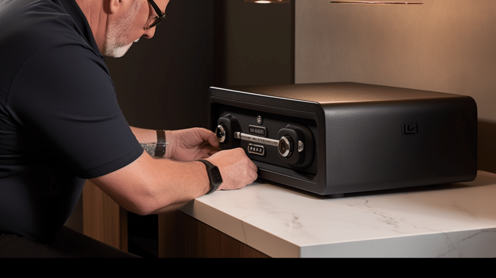 a man testing out a home safe