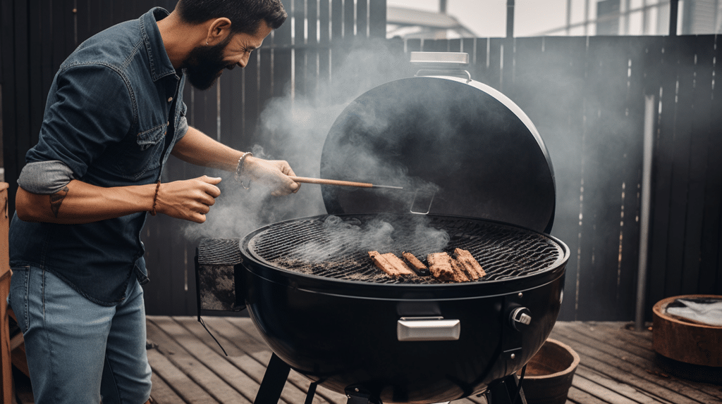 a man testing out a smoker BBQ