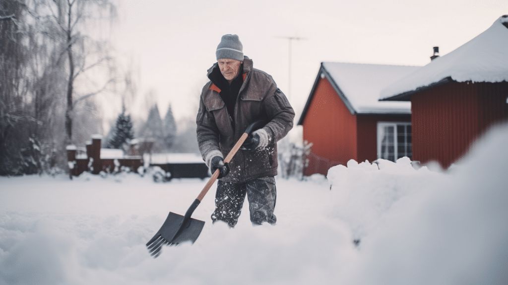 a man testing out a snow shovel