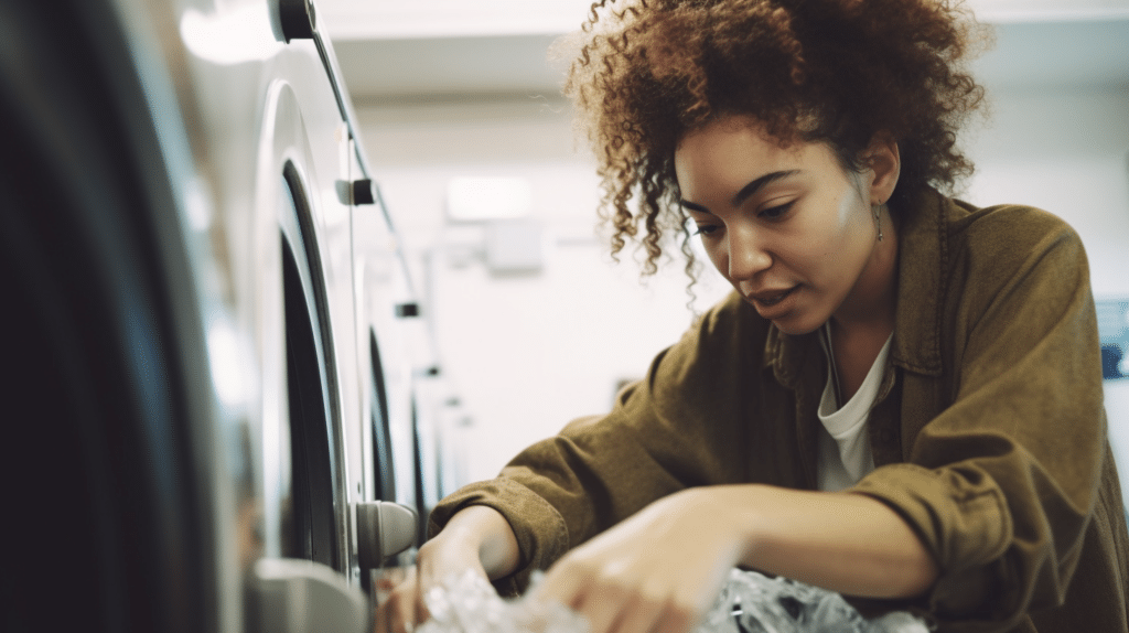 a woman testing out laundry sheets