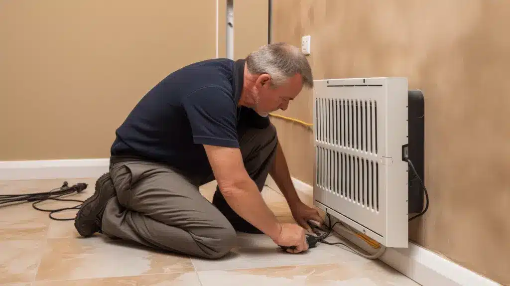 a man testing an electric wall heater